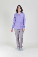 Cargar imagen en el visor de la galería, bata media tipo chaqueta color lila cerrada